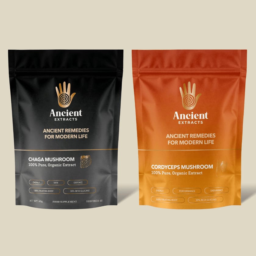 Endurance Pair Chaga & Cordyceps Extracts - 30% Beta Glucans (60g each)